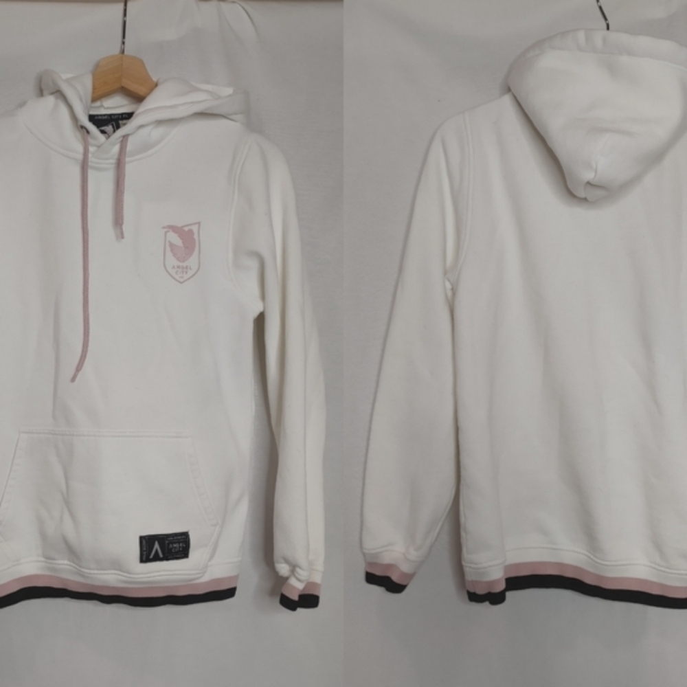 Angel City FC Hoodie Sweatshirt Women's White Pink Tonal Patch Crest Medium M‎
